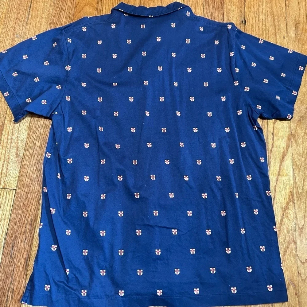 Ralph Lauren Polo Shirt Adult Medium Navy Allover Crest Print Fine Cotton Shirt